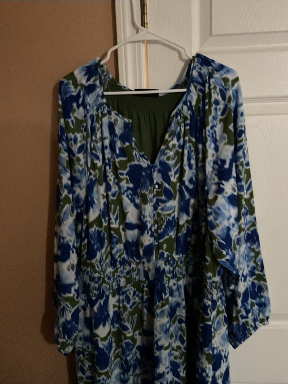 Lane Bryant Blue & Olive Floral Dress Top 22 NWOT